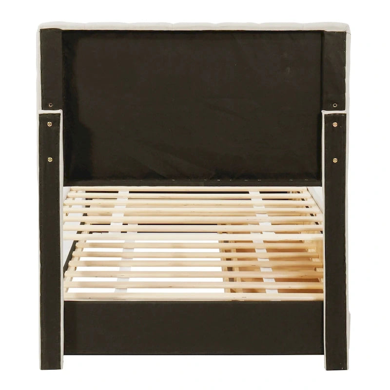 Cadre de lit plateforme en lin, taille simple, avec lit gigogne et 3 tiroirs-7