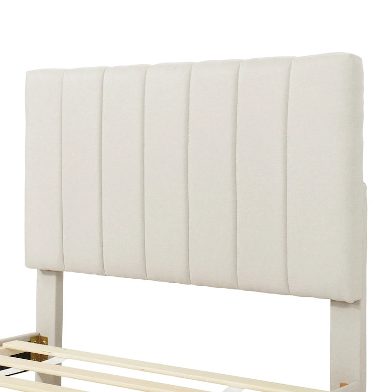 Cadre de lit plateforme en lin, taille simple, avec lit gigogne et 3 tiroirs-9