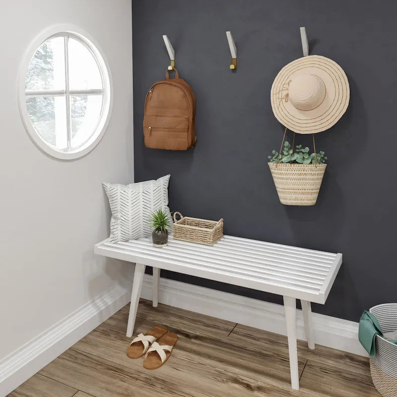 Banc d'entrée simple en bois de style Mid-Century, Plank and Beam - 41,3 cm L x 16,5 cm l x 17,5 cm H