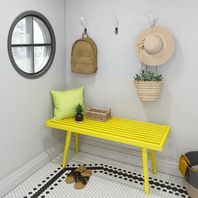 Banc d'entrée simple en bois de style Mid-Century, Plank and Beam - 41,3 cm L x 16,5 cm l x 17,5 cm H-13