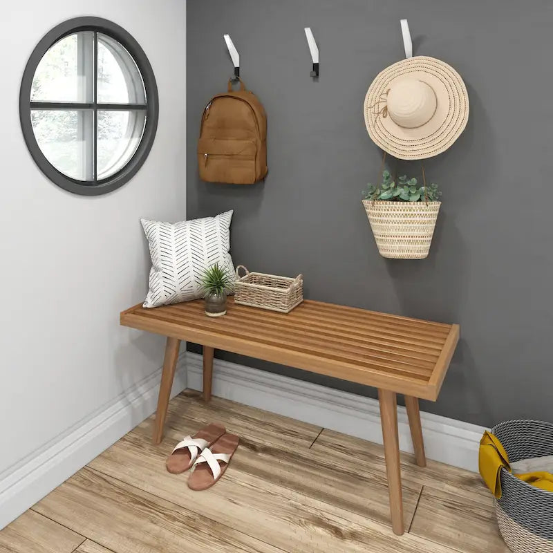 Banc d'entrée simple en bois de style Mid-Century, Plank and Beam - 41,3 cm L x 16,5 cm l x 17,5 cm H-20