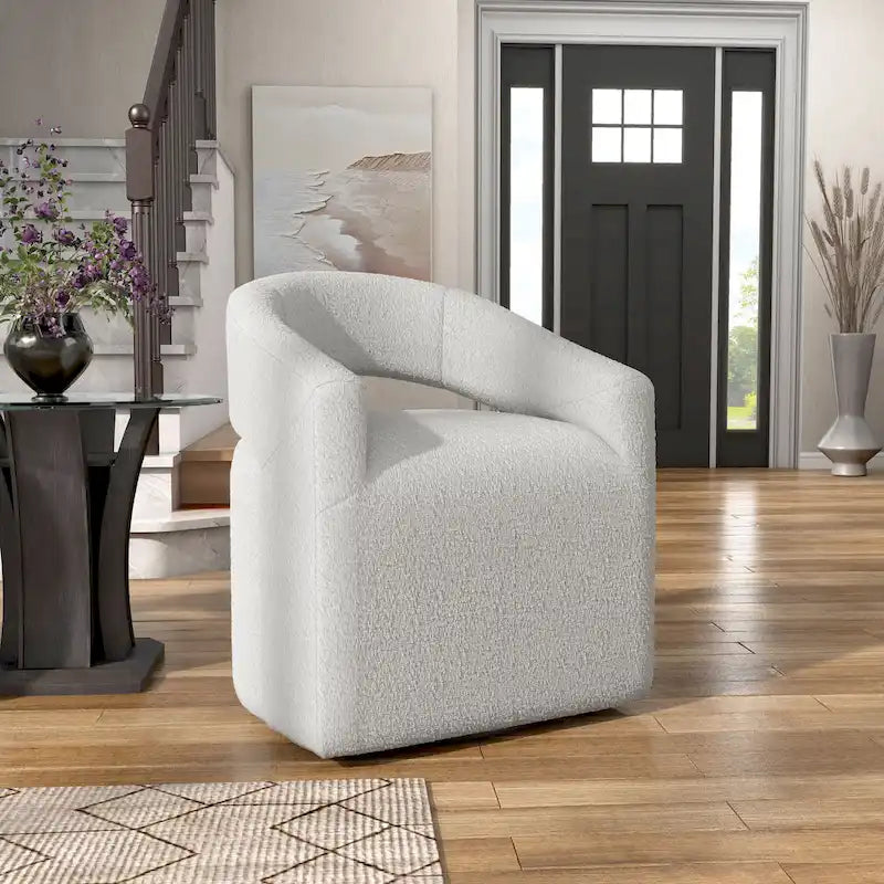 Fauteuil pivotant Celeste Modern Boucle Round Barrel, dossier ouvert et accoudoirs incurvés, par Furniture of America-2