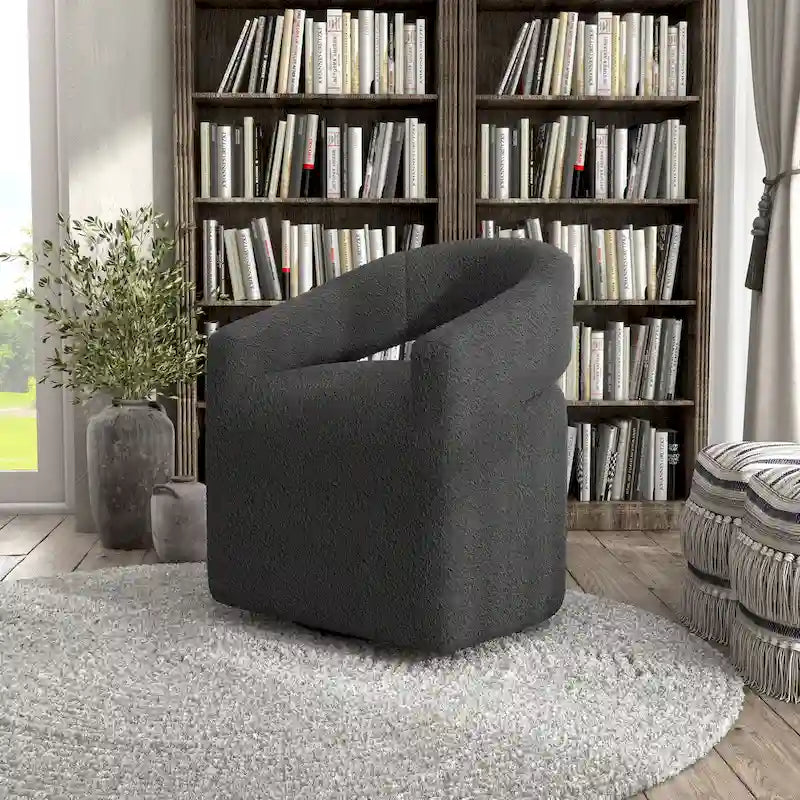 Fauteuil pivotant Celeste Modern Boucle Round Barrel, dossier ouvert et accoudoirs incurvés, par Furniture of America-3