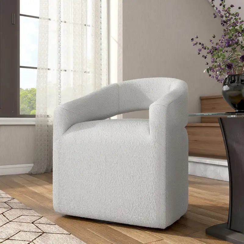 Fauteuil pivotant Celeste Modern Boucle Round Barrel, dossier ouvert et accoudoirs incurvés, par Furniture of America-4