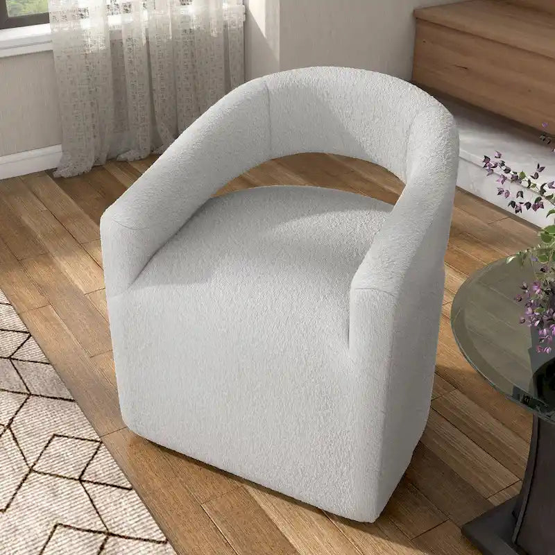 Fauteuil pivotant Celeste Modern Boucle Round Barrel, dossier ouvert et accoudoirs incurvés, par Furniture of America-6
