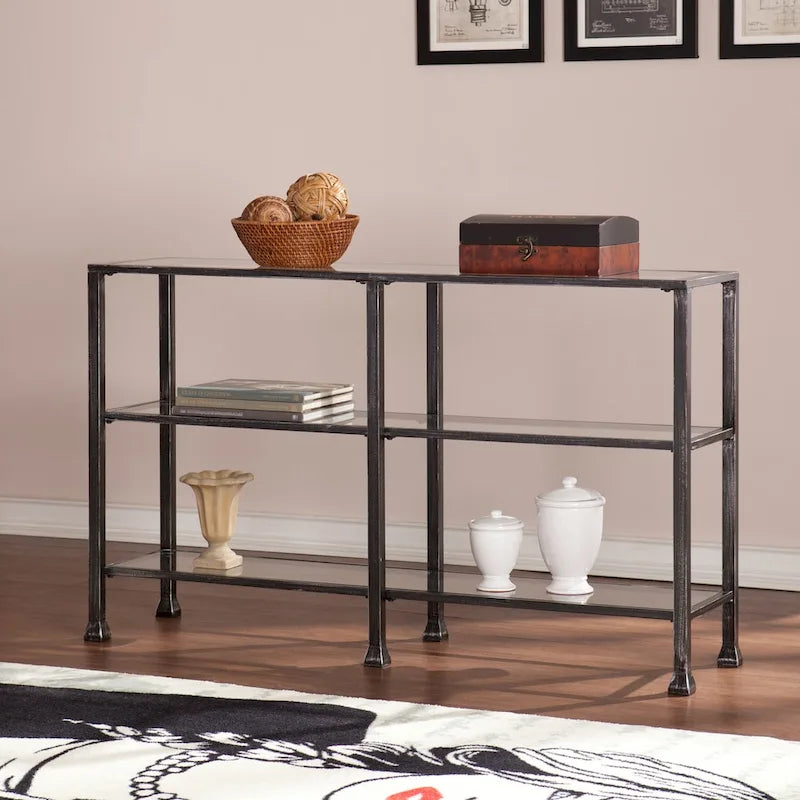 SEI Furniture Esther 3-tier Black Metal and Glass Console Table