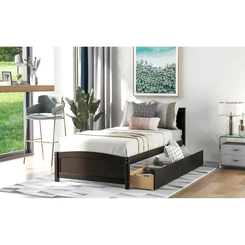 Lit plateforme simple avec deux tiroirs-3
