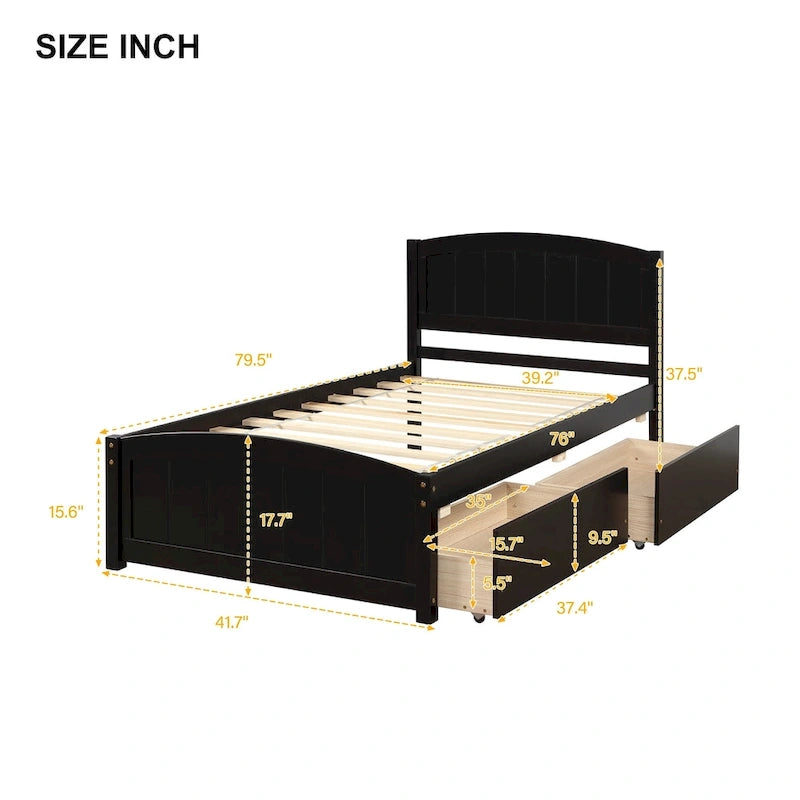 Lit plateforme simple avec deux tiroirs-6