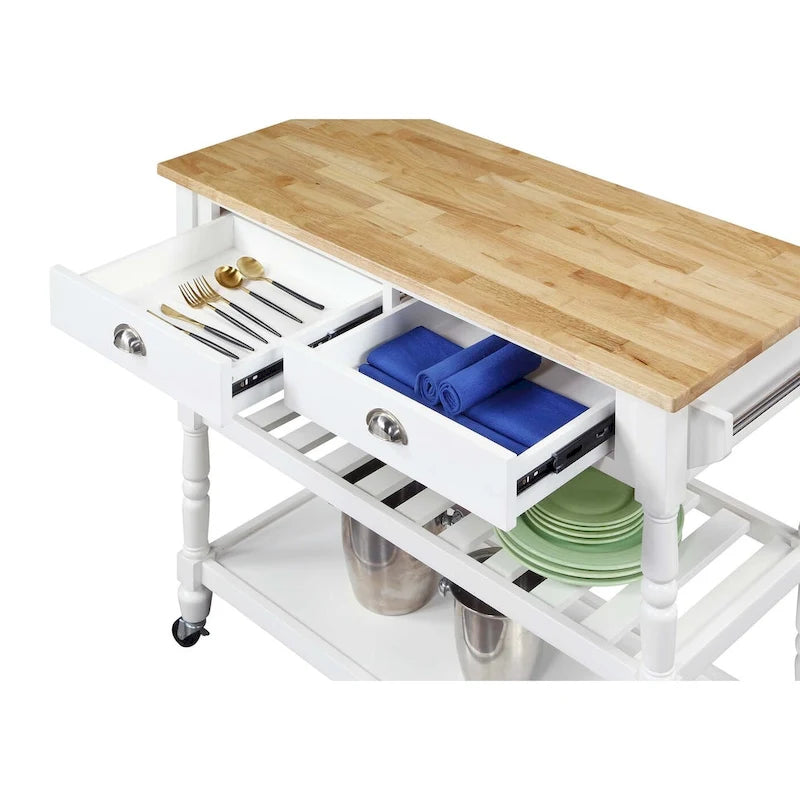 Chariot de cuisine Convenience Concepts style campagne française à 3 niveaux avec tiroirs, en bois massif.-2