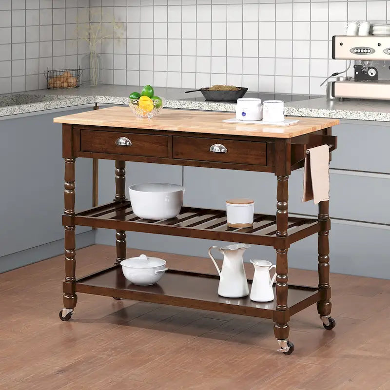 Chariot de cuisine Convenience Concepts style campagne française à 3 niveaux avec tiroirs, en bois massif.-5