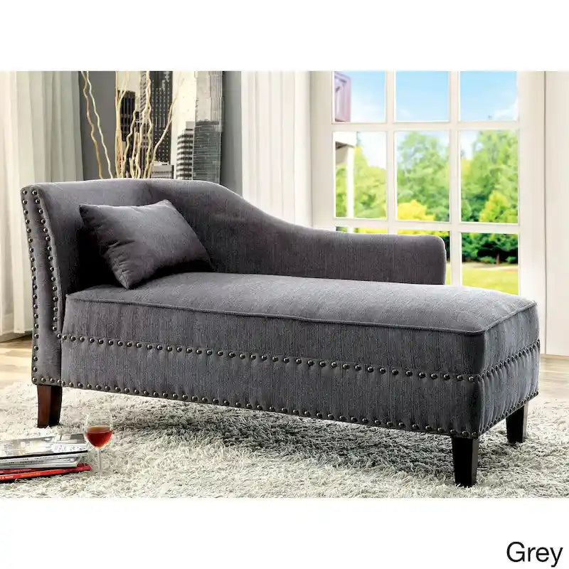 Chaise longue Sing Transitional en tissu avec garniture cloutée, par Furniture of America-12