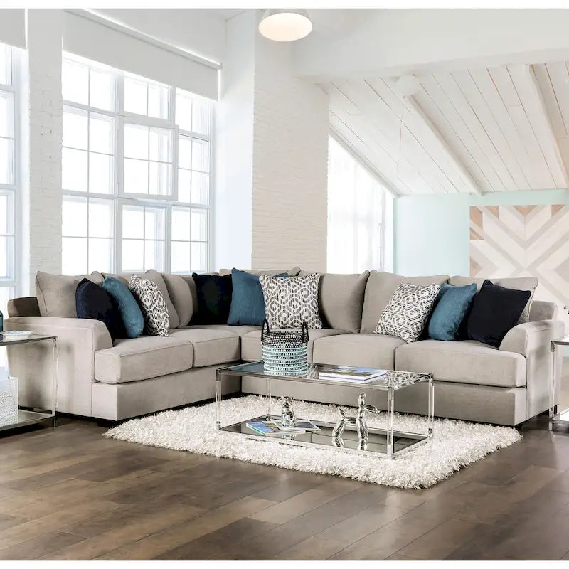 Canapé d'angle en chenille de style transitionnel Ilka, en forme de L, avec accoudoirs évasés, par Furniture of America