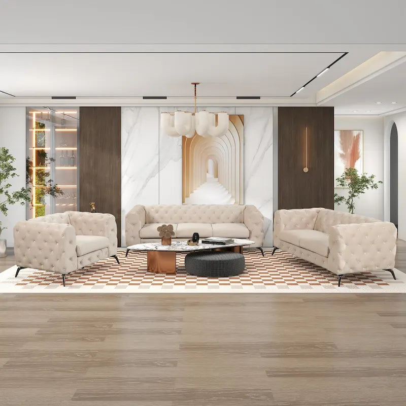 Ensembles de canapés 3 pièces en velours (canapé 3 places/causeuse et fauteuil individuel)-21