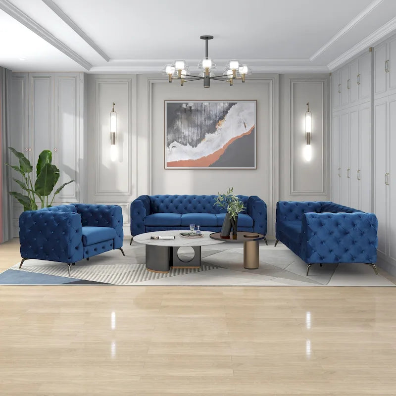 Ensembles de canapés 3 pièces en velours (canapé 3 places/causeuse et fauteuil individuel)-22