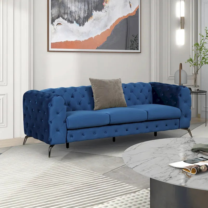 Ensembles de canapés 3 pièces en velours (canapé 3 places/causeuse et fauteuil individuel)-2