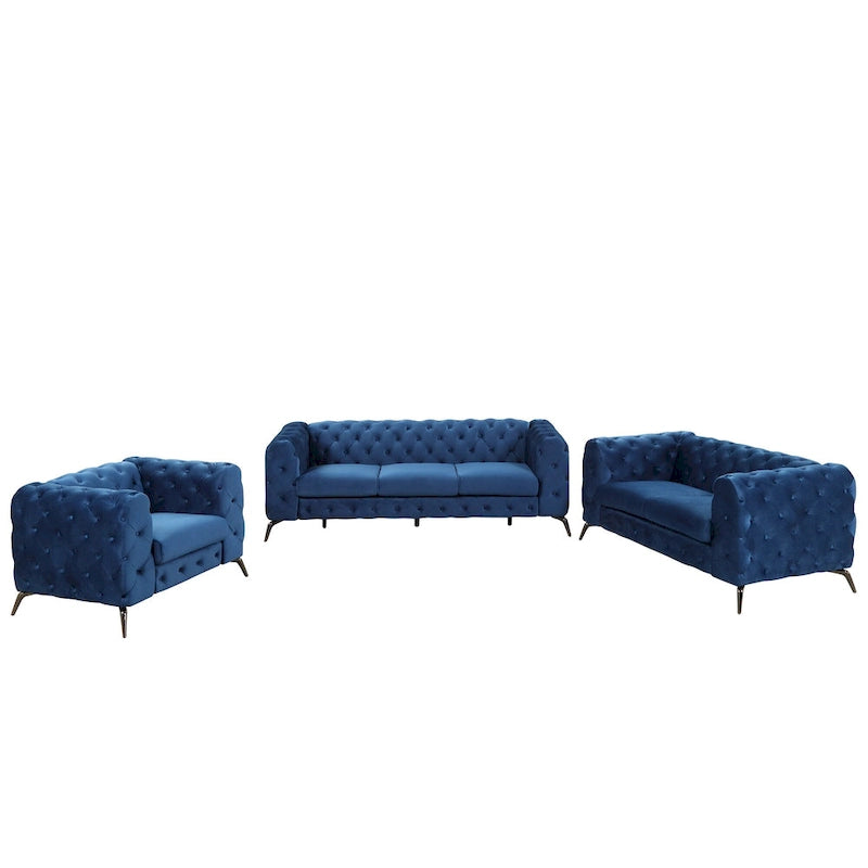 Ensembles de canapés 3 pièces en velours (canapé 3 places/causeuse et fauteuil individuel)-5