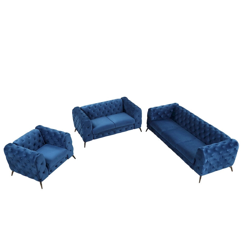 Ensembles de canapés 3 pièces en velours (canapé 3 places/causeuse et fauteuil individuel)-6