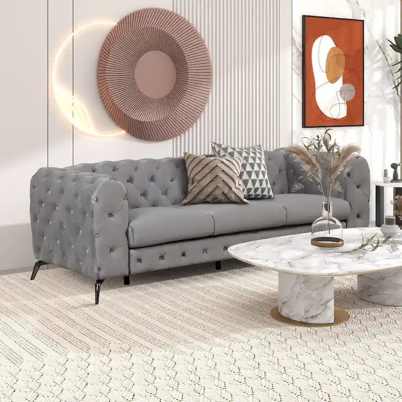 Ensembles de canapés 3 pièces en velours (canapé 3 places/causeuse et fauteuil individuel)-9