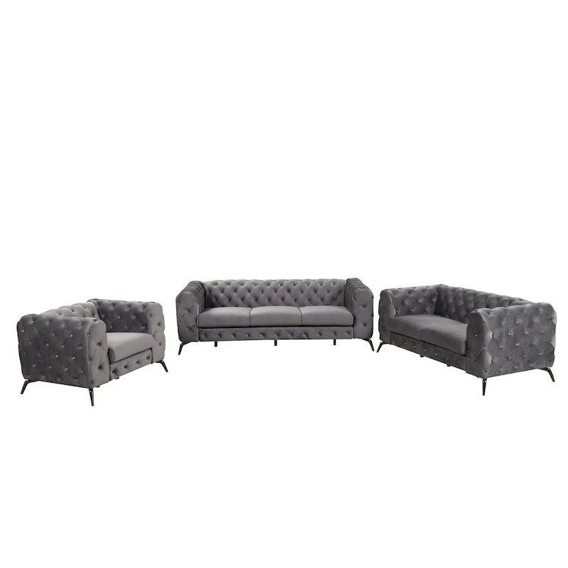 Ensembles de canapés 3 pièces en velours (canapé 3 places/causeuse et fauteuil individuel)-12