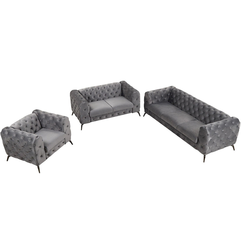 Ensembles de canapés 3 pièces en velours (canapé 3 places/causeuse et fauteuil individuel)-13