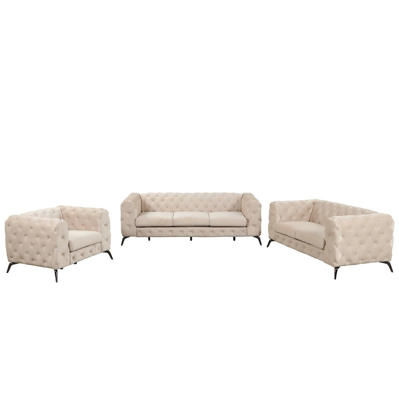 Ensembles de canapés 3 pièces en velours (canapé 3 places/causeuse et fauteuil individuel)-18