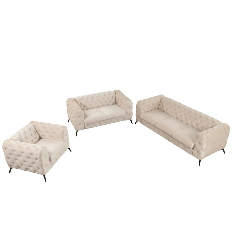 Ensembles de canapés 3 pièces en velours (canapé 3 places/causeuse et fauteuil individuel)-19