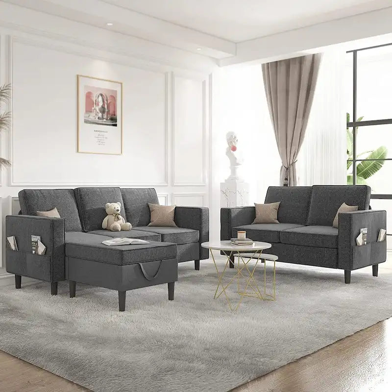 Canapé d'angle convertible Mixoy, 3 places avec causeuse et pouf-16