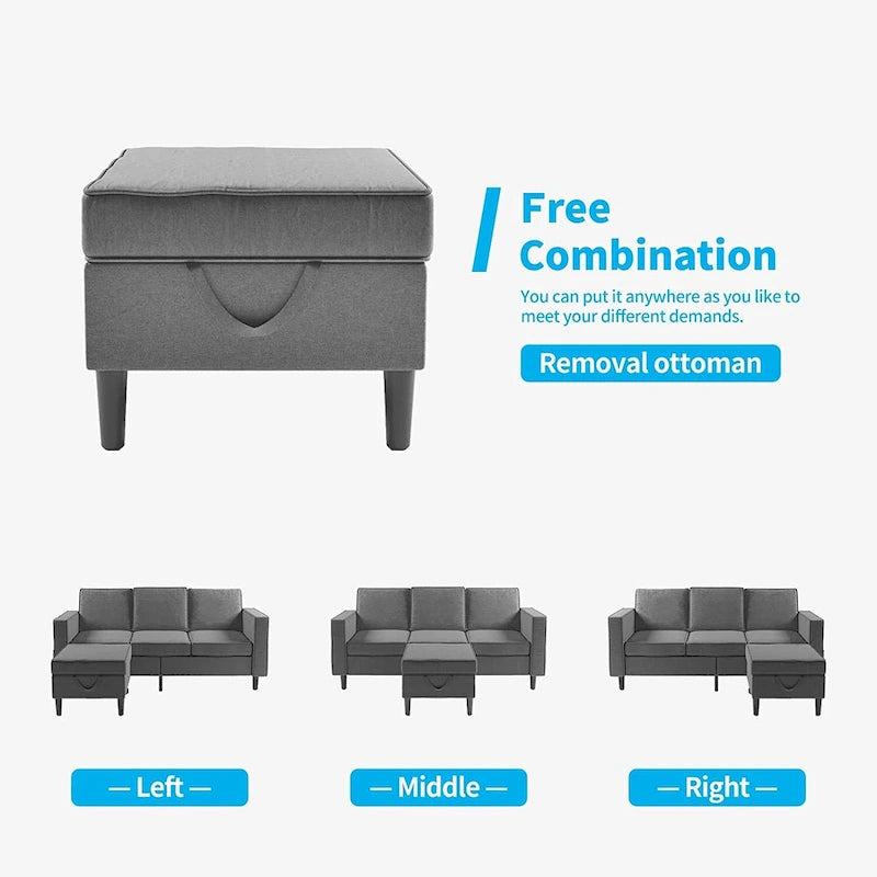 Canapé d'angle convertible Mixoy, 3 places avec causeuse et pouf-2