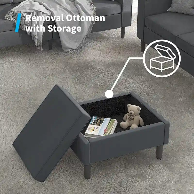 Canapé d'angle convertible Mixoy, 3 places avec causeuse et pouf-3