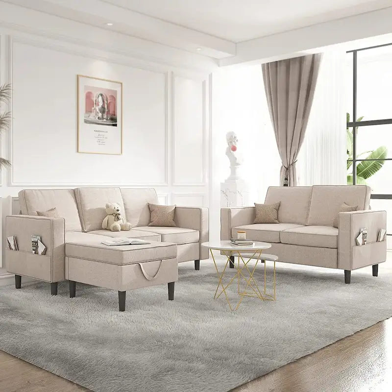 Canapé d'angle convertible Mixoy, 3 places avec causeuse et pouf-6