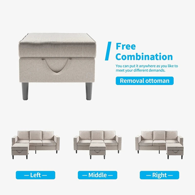 Canapé d'angle convertible Mixoy, 3 places avec causeuse et pouf-7