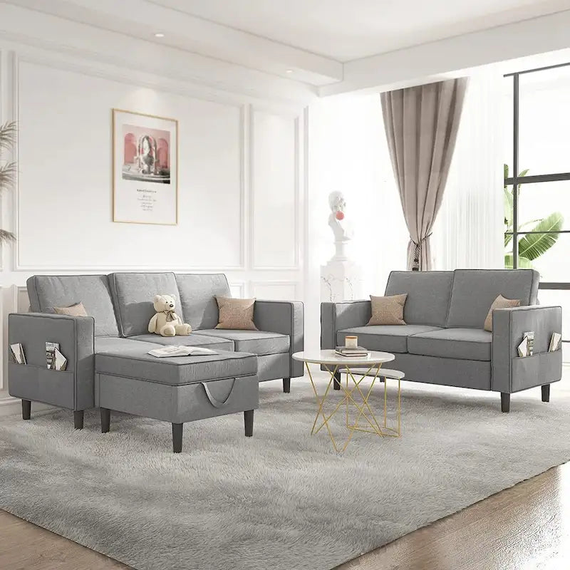 Canapé d'angle convertible Mixoy, 3 places avec causeuse et pouf-11