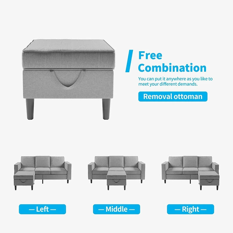 Canapé d'angle convertible Mixoy, 3 places avec causeuse et pouf-12