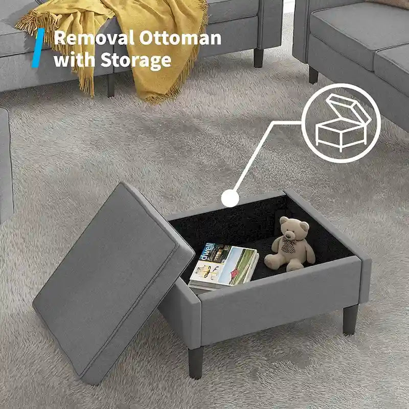 Canapé d'angle convertible Mixoy, 3 places avec causeuse et pouf-13