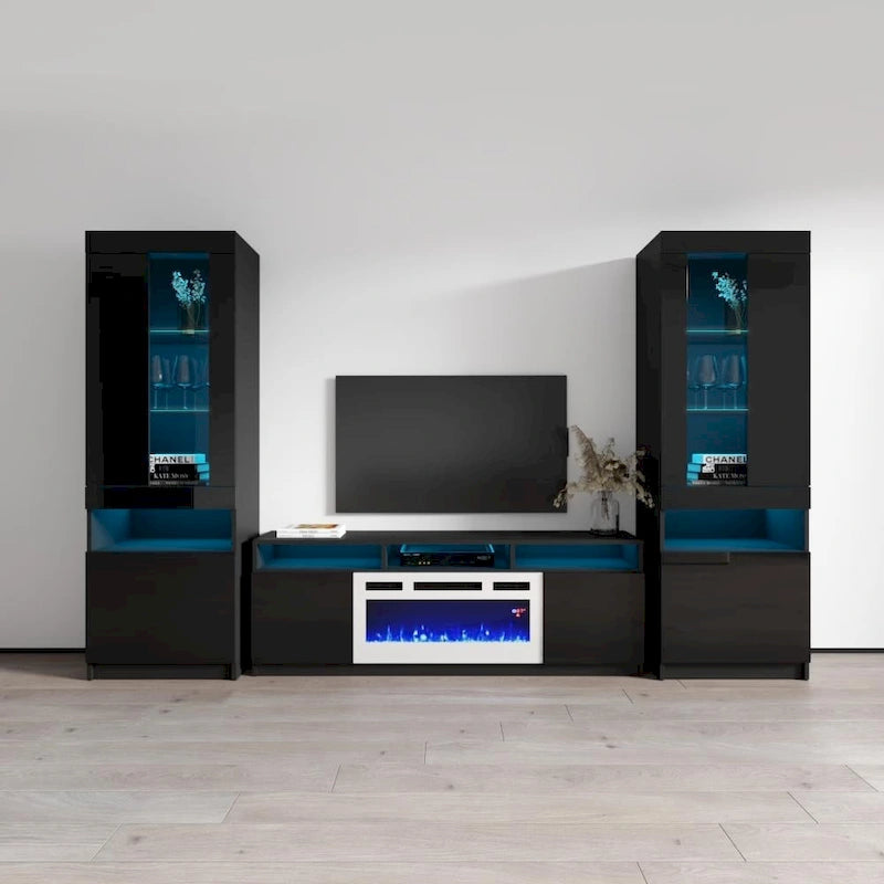 Meuble TV mural moderne avec cheminée électrique Reno WH05-2