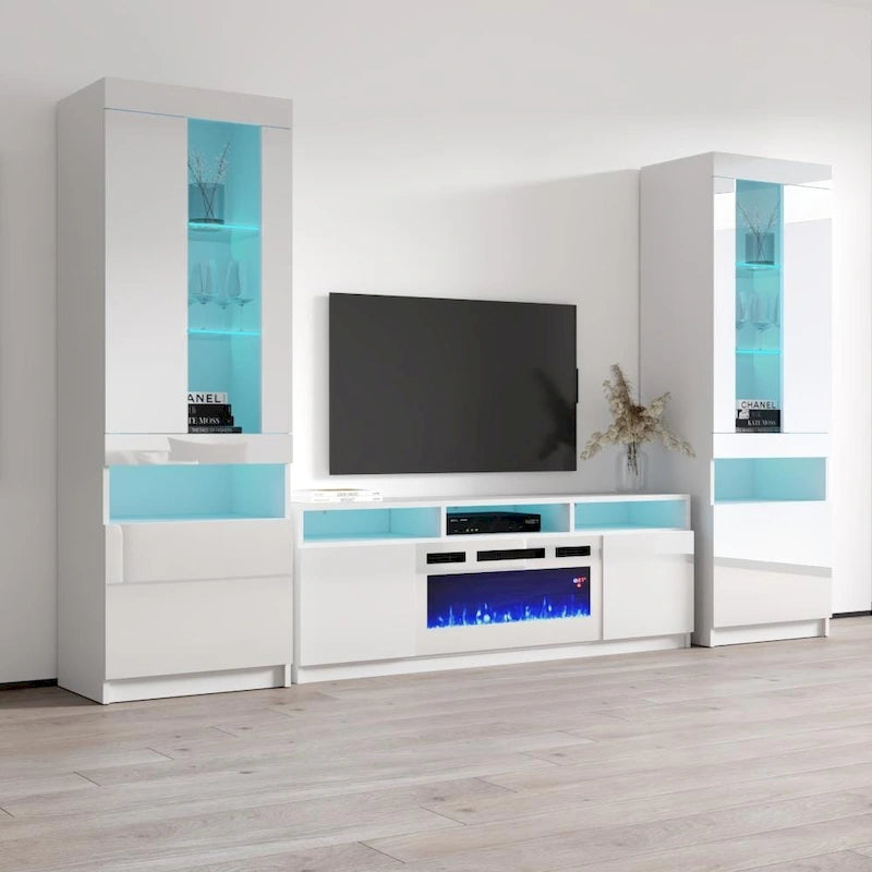 Meuble TV mural moderne avec cheminée électrique Reno WH05-4