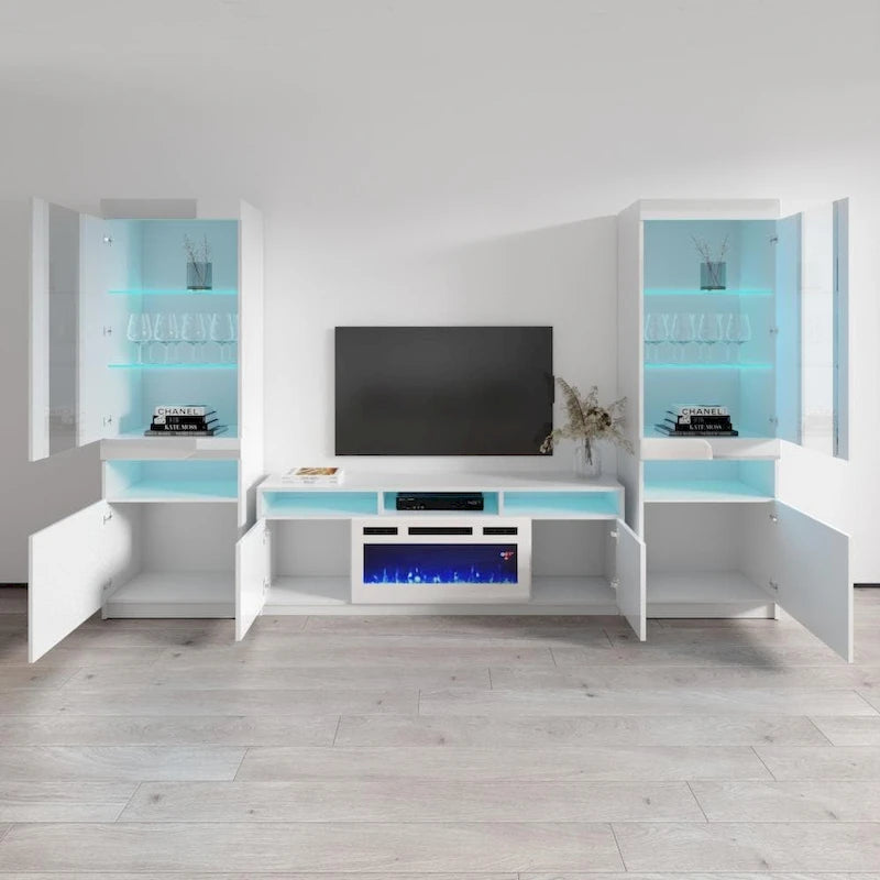 Meuble TV mural moderne avec cheminée électrique Reno WH05-6