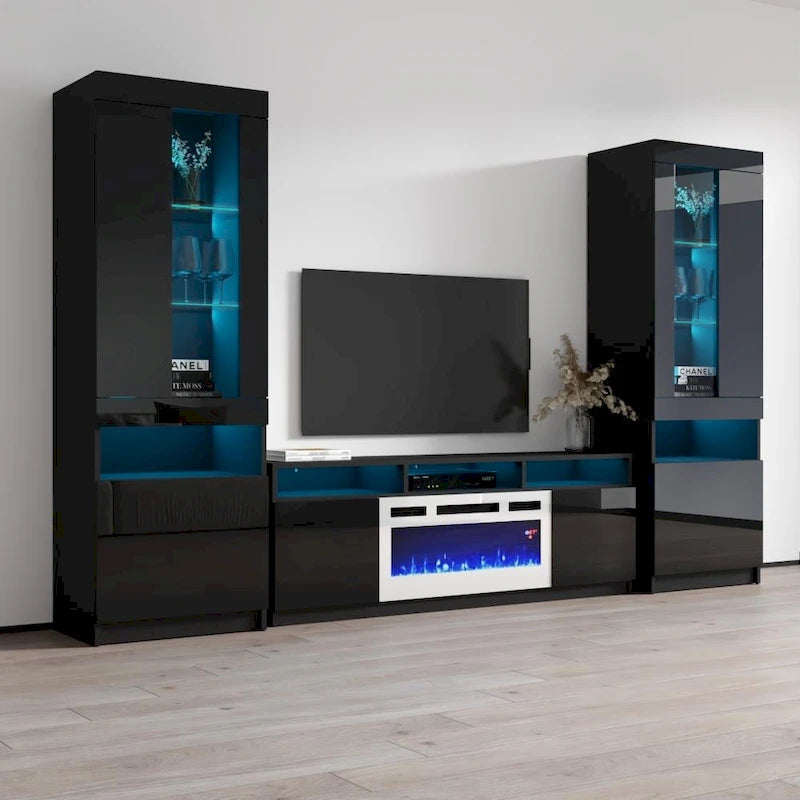 Meuble TV mural moderne avec cheminée électrique Reno WH05-8