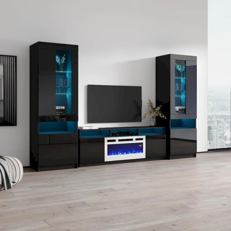 Meuble TV mural moderne avec cheminée électrique Reno WH05-9