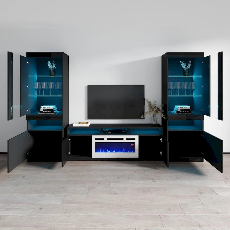 Meuble TV mural moderne avec cheminée électrique Reno WH05-10