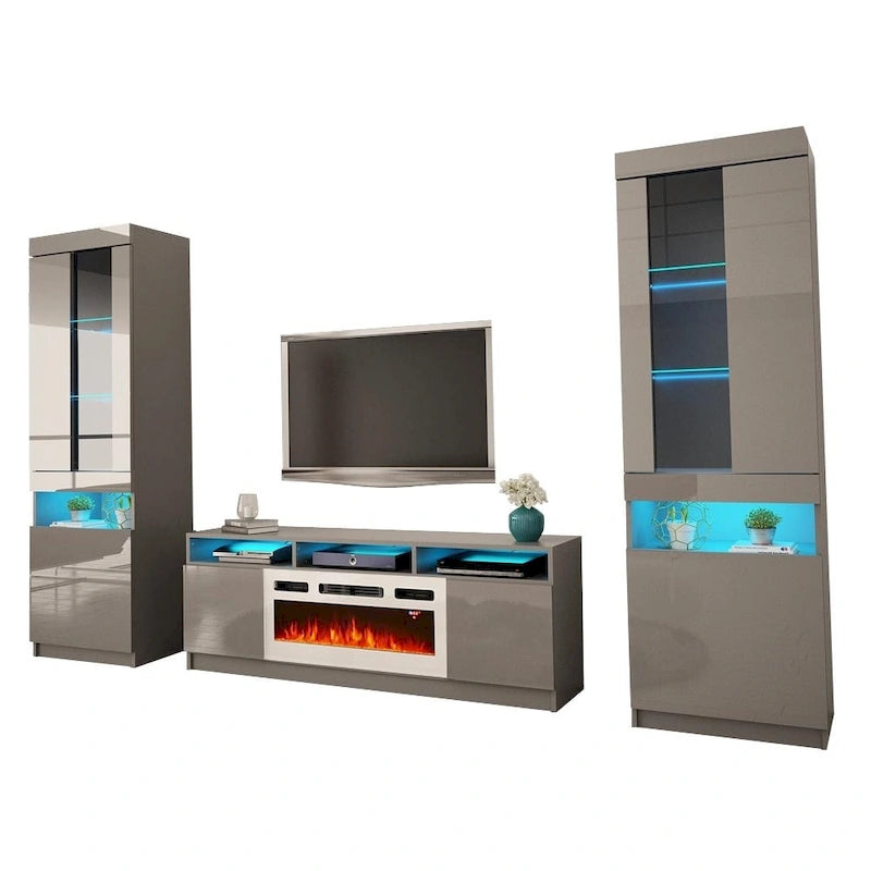 Meuble TV mural moderne avec cheminée électrique Reno WH05-13