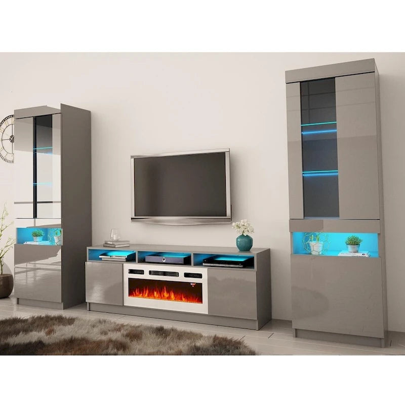 Meuble TV mural moderne avec cheminée électrique Reno WH05-14