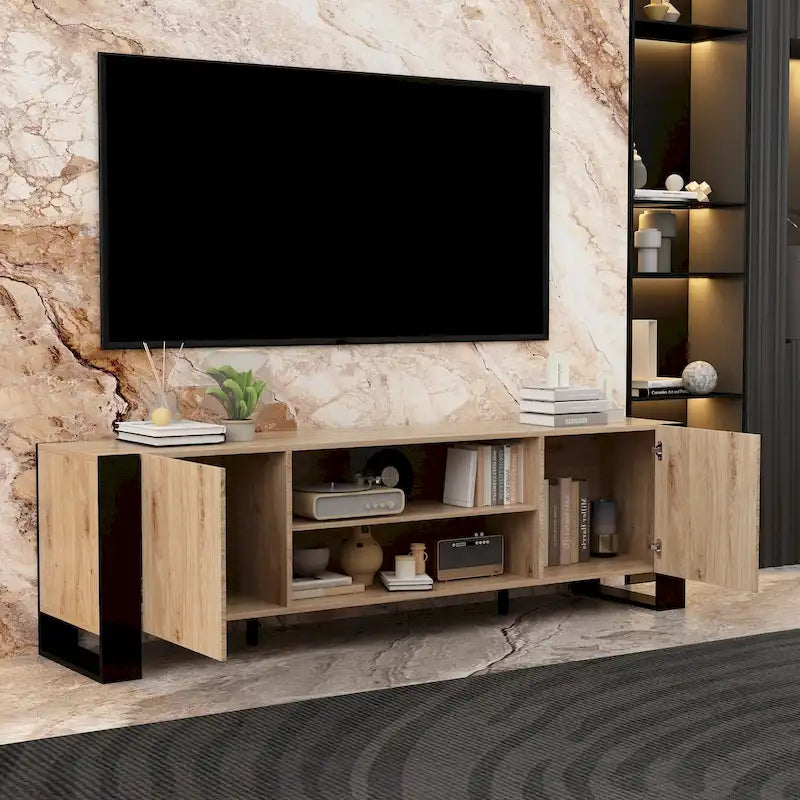 Meuble TV et cheminée combinés de luxe avec fonctionnalités LED intégrées-34