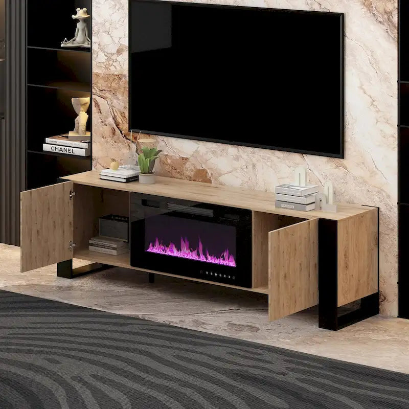 Meuble TV et cheminée combinés de luxe avec fonctionnalités LED intégrées-36