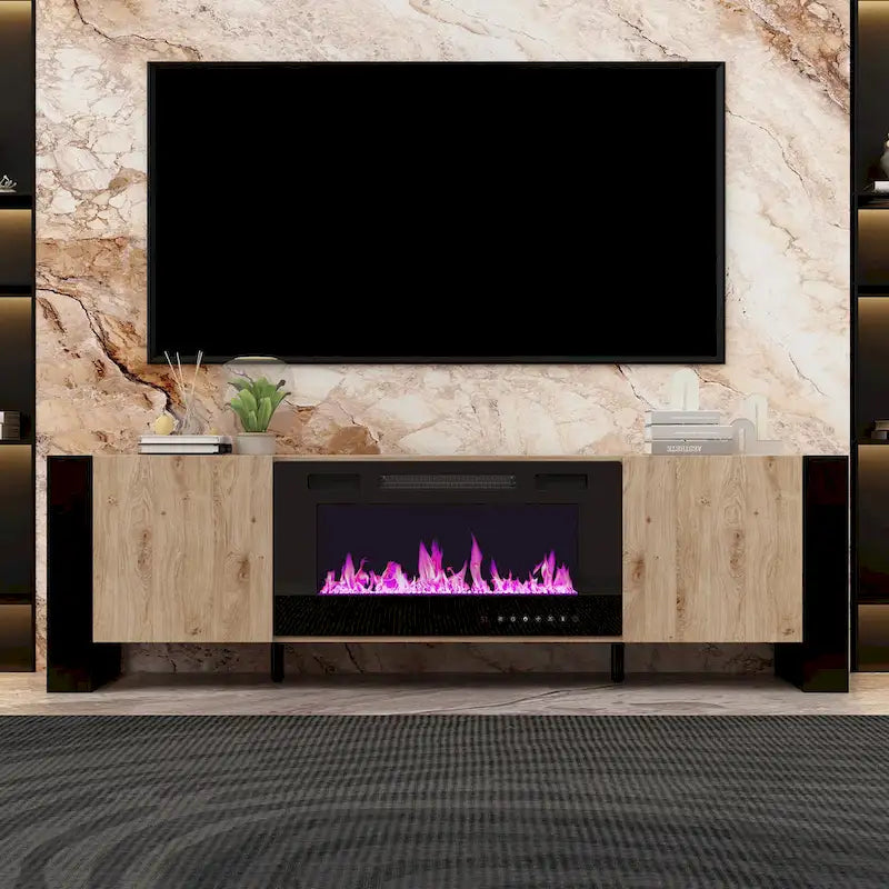 Meuble TV et cheminée combinés de luxe avec fonctionnalités LED intégrées-4