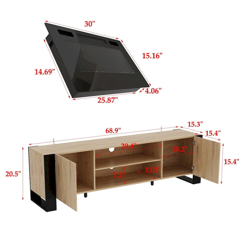 Meuble TV et cheminée combinés de luxe avec fonctionnalités LED intégrées-7
