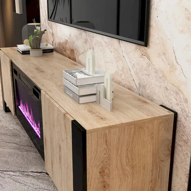 Meuble TV et cheminée combinés de luxe avec fonctionnalités LED intégrées-8