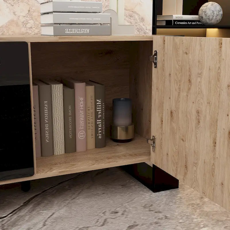Meuble TV et cheminée combinés de luxe avec fonctionnalités LED intégrées-10