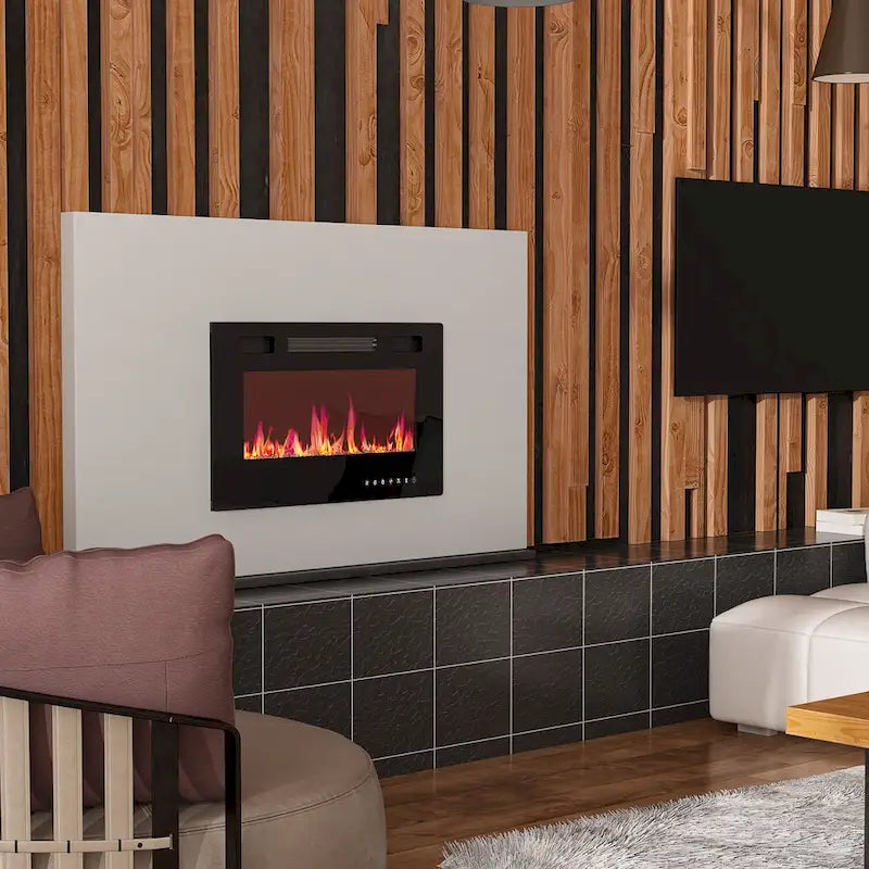 Meuble TV et cheminée combinés de luxe avec fonctionnalités LED intégrées-14