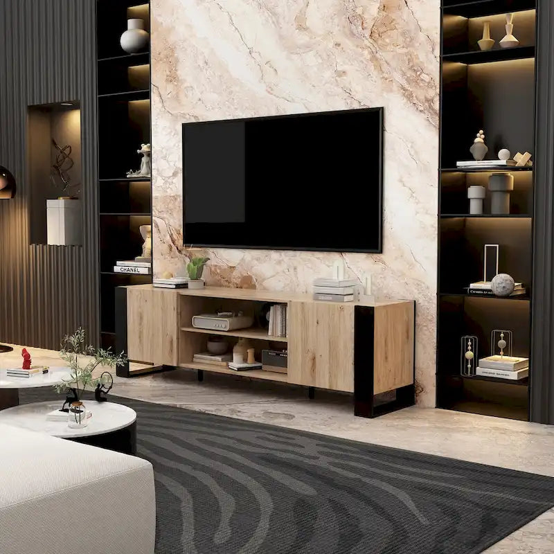 Meuble TV et cheminée combinés de luxe avec fonctionnalités LED intégrées-25
